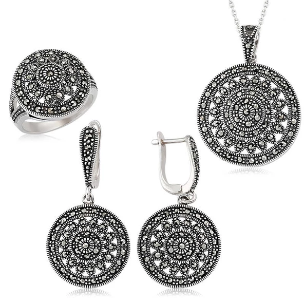 Gümüş Markazit Yuvarlak Bayan Set SL2249 ürün görseli 1