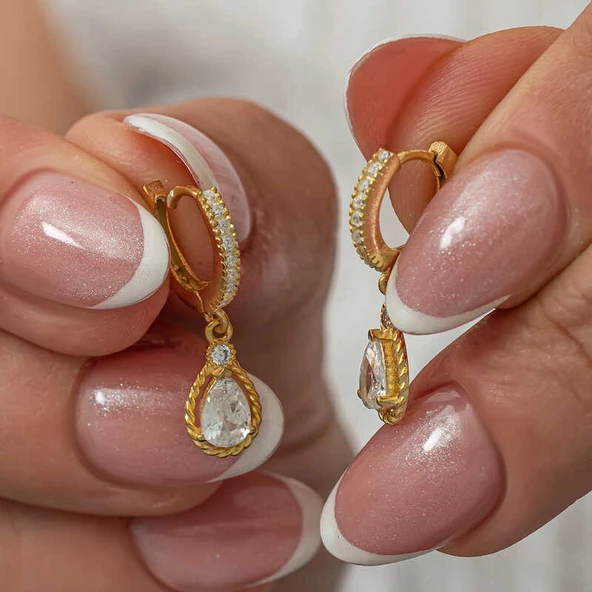 Gümüş Sallantılı Gold Damla Kadın Küpe SL8103 ürün görseli 1