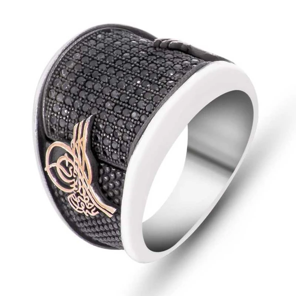 Gümüş Siyah Taşlı Tuğralı Erkek Yüzük  SL2448 ürün görseli 1