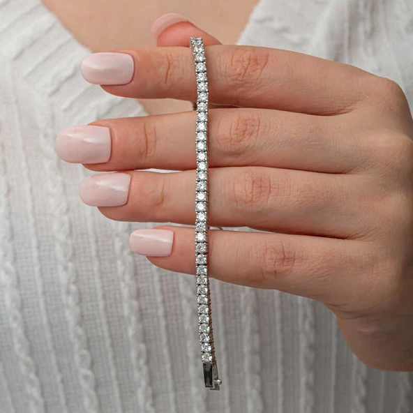 Gümüş 3.5 mm Beyaz Taşlı Su Yolu Kadın Bileklik SL8716 ürün görseli 1