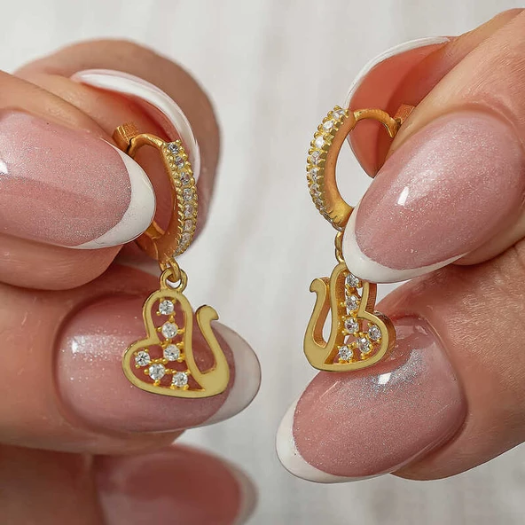 Gümüş Sallantılı Gold Kuğu Kadın Küpe SL8110 ürün görseli 1