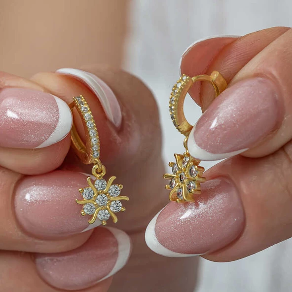 Gümüş Gold Sallantılı Güneş Kadın Küpe SL8069 ürün görseli 1