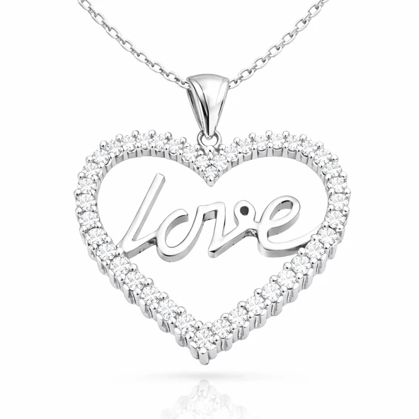 Gümüş Taşlı Love Bayan Kolye SL1654 - Resim 6