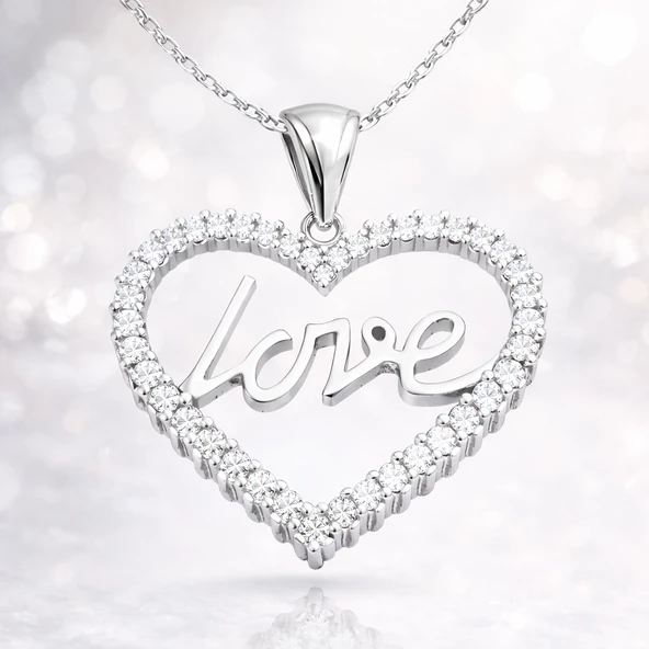 Gümüş Taşlı Love Bayan Kolye SL1654 - Resim 3
