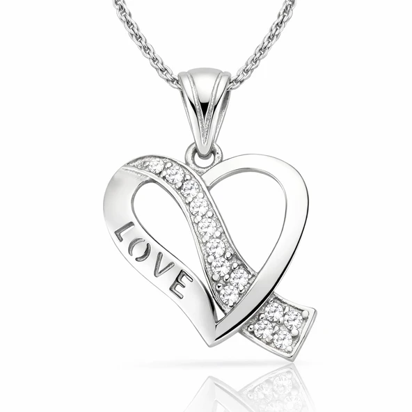 Gümüş Love Kalp Bayan Kolye SL1681 - Resim 6