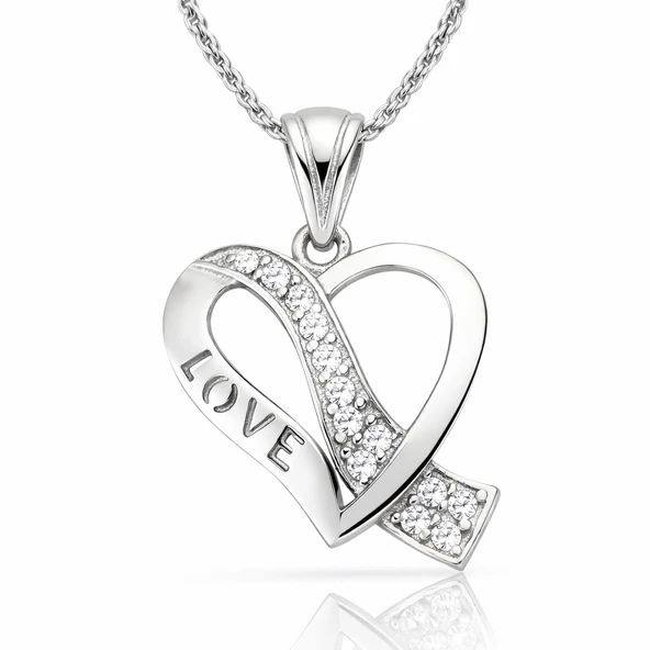 Gümüş Love Kalp Bayan Kolye SL1681 - Resim 2