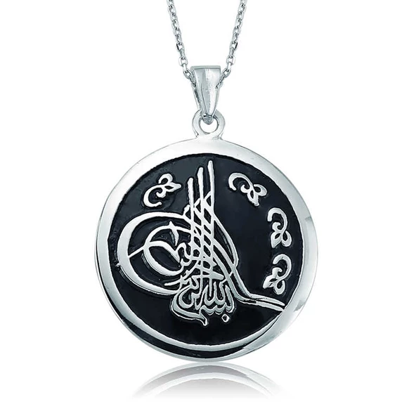 Gümüş Yuvarlak Tuğralı Bayan Kolye SL1592 ürün görseli 1