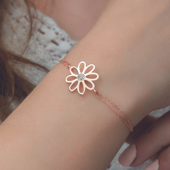 Gümüş Rose Çiçek Bayan Bileklik SL8680 - Resim 5