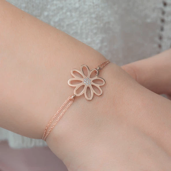Gümüş Rose Çiçek Bayan Bileklik SL8680 - Resim 3