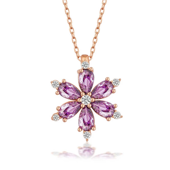 Gümüş Rose Mor Lotus Çiçeği Kadın Kolye  SL5679 ürün görseli 1