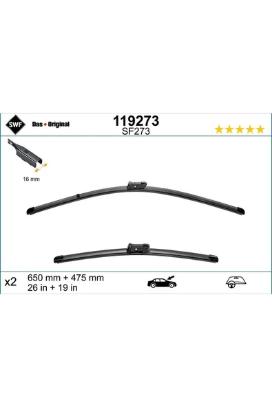 SWF VİSİOFLEX FLAT BLADE 650/475 MM ARTEON PASSAT B8 T-ROC TOUAREG 3  3G1998002 119273 VALEO ürün görseli 1