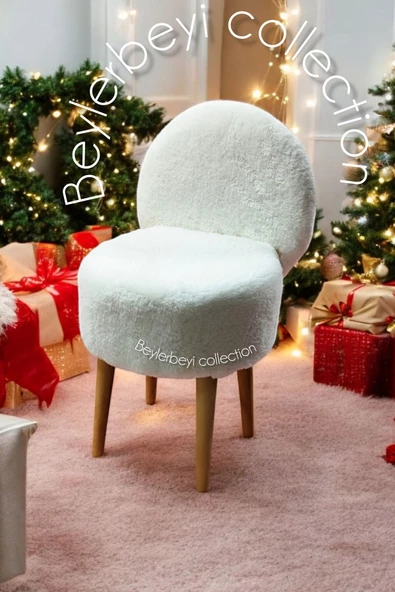 BEYLERBEYİ Makyaj pufu, sırtlı puf, krem peluş. Bench,puf, yüksek ayaklı puf ürün görseli 1