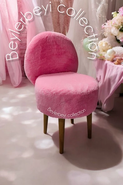 BEYLERBEYİ Makyaj pufu, sırtlı puf, pembe peluş, Bench,puf, yüksek ayaklı puf ürün görseli 1