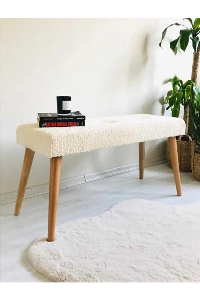 BEYLERBEYİ Ahşap Ayaklı Handmade Geniş Oturum  Krem welsoft Kumaş  bench ,ayak ucu uzatmalık,berjer, koltuk ürün görseli 1