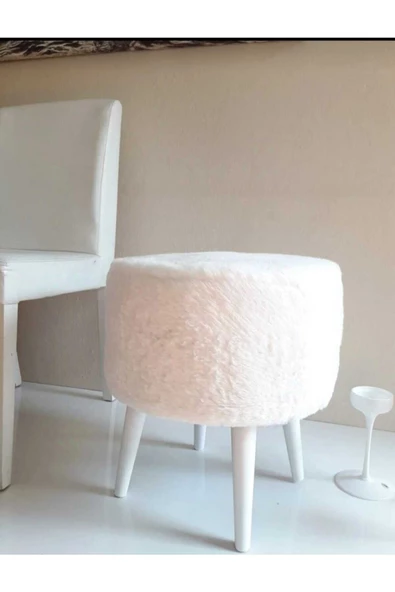 BEYLERBEYİ Coco Puf, Peluş,4 Ayak, Beyaz,BEYAZ AYAK,oturma Odası, Makyaj Masası Pufu ürün görseli 1
