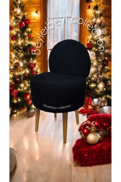 BEYLERBEYİ Makyaj pufu, sırtlı puf, siyah peluş. Bench,puf, yüksek ayaklı puf ürün görseli 1