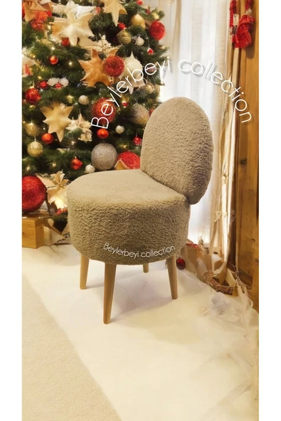 BEYLERBEYİ Makyaj pufu, sırtlı puf, kahverengi peluş. Bench,puf, yüksek ayaklı puf ürün görseli 1