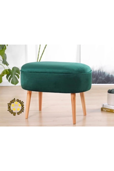 BEYLERBEYİ Gürgen Ahşap Ayak düz Kumaş Oval  Puf Bench Tabure Sandalye ürün görseli 1