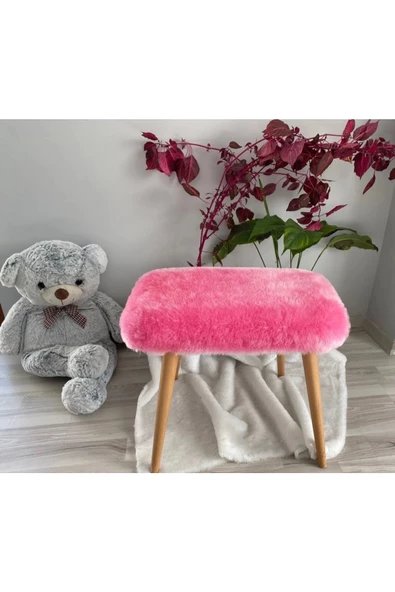 BEYLERBEYİ Ahşap ayaklı tedy kumaş dekoratif puf Bench Makyaj sandalyesi oval ürün görseli 1