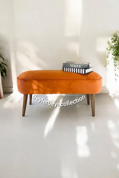 BEYLERBEYİ Retro Gürgen Ceviz Renk Ahşap Ayaklı Geniş Oturum Alanlı Özel Tasarım Oval Bench Turuncu ürün görseli 1