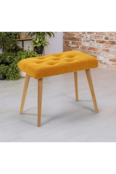 BEYLERBEYİ Gürgen Retro Ahşap Ayaklı Handmade Pofidik Puf Bench Koltuk ürün görseli 1
