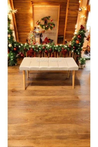 BEYLERBEYİ Ahşap Ayaklı Handmade Geniş Oturum Alanlı Krem düz Kumaş Pofidik Puf bench ,ayak ucu uzatmalık ürün görseli 1