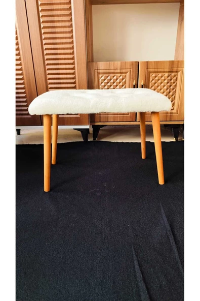 BEYLERBEYİ Ahşap ayaklı tedy kumaş dekoratif puf Bench Makyaj sandalyesi oval ürün görseli 1