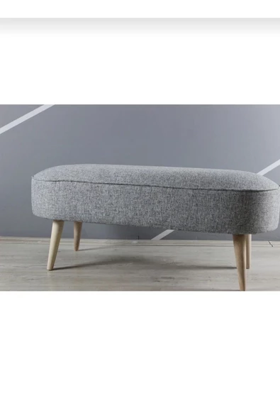 BEYLERBEYİ Nare Puf Gri ,Retro Ceviz Renk Ahşap Ayaklı Geniş Oturum Alanlı Oval Bench ürün görseli 1