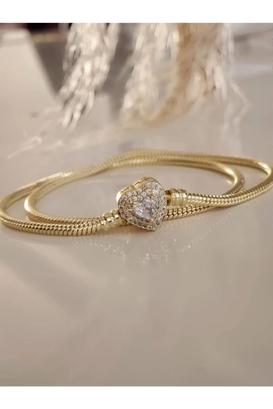 Prenses Taşlı Kalp Aşk Love Pandor Gold Altın Kaplama Kolye ürün görseli 1