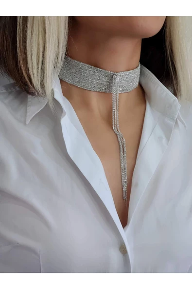 14 Sıralı Zincir Dokuma Sallantılı Vücut Tasma Choker El Yapımı Kolye ürün görseli 1