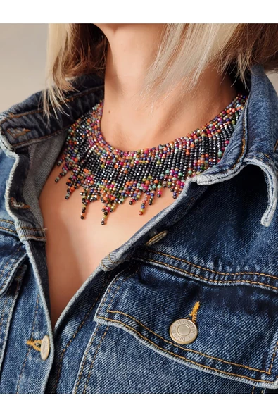 Kristal Boncuk Tasma Choker Model El Yapımı Kolye ürün görseli 1