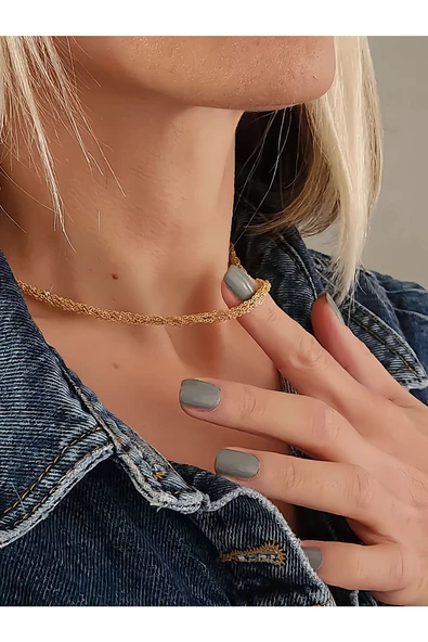 Zırh Örgü Zincir Model Çelik Zincir Dokuma Altın Kaplama İnce El Yapımı Kolye ürün görseli 1