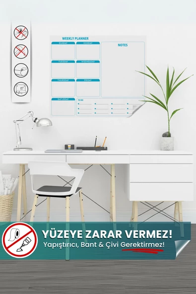 Weekly Planner, Yapışkansız İz Bırakmaz, Planlayıcı, Duvara Yapışan Yazı Tahtası, Akıllı Kağıt ürün görseli 1