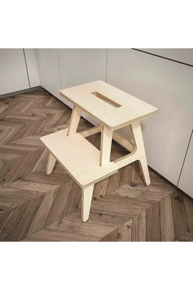 Woodesk  Pikola, Ahşap Merdiven, Tabure Ve Raflı Sehpa, Natural Renk, Cpt3001-47 ürün görseli 1