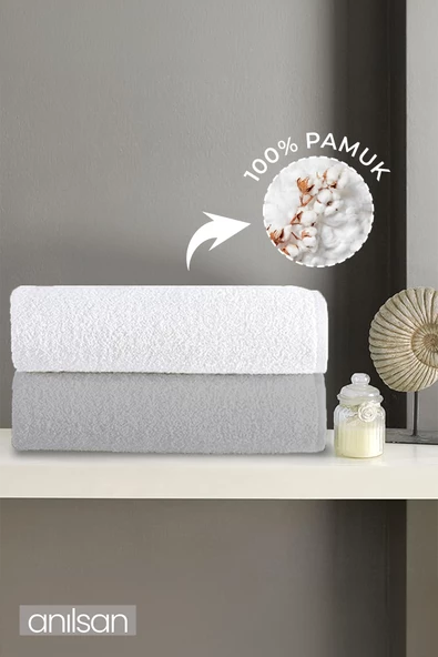 2'li Düz Gri-Beyaz Banyo Havlusu - 70x140 Cm, 490 Gr, %100pamuk, Spa Ve Otel Havlusu ürün görseli 1