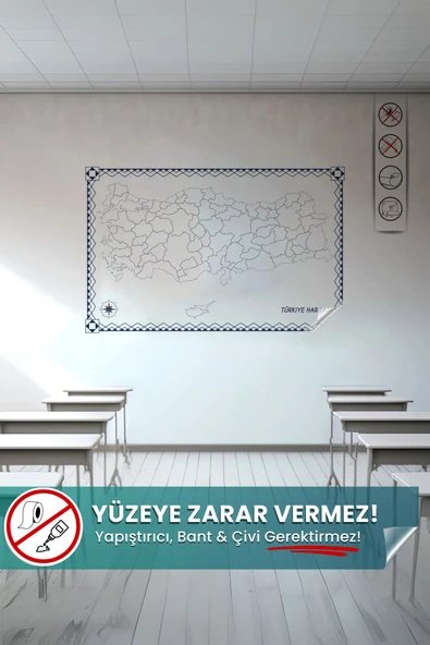Dilsiz Türkiye Haritası, Şehir Bölmeli Harita, Yaz Sil, Statik Tutunan Yapışkansız Akıllı Kağıt ürün görseli 1