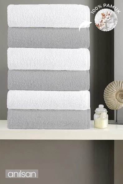 6'lı Düz Gri-Beyaz El Havlusu - 50x90 Cm, 225 Gr, %100 Pamuk, Spa Ve Otel Havlusu ürün görseli 1