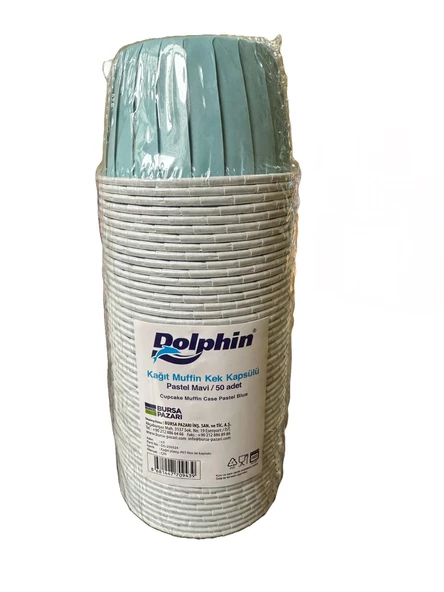 Dolphin Muffin Kağıt Karton Pastel Mavi Cupcake Kek Kalıbı Kapsülü Kabı - 50 Adetlik 1 Paket ürün görseli 1