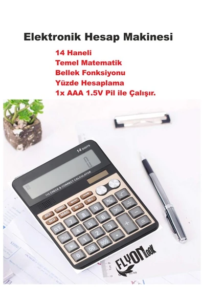 Elektronik Hesap Makinesi 14 Haneli  Temel Matematik Bellek Fonksiyonu  Yüzde Hesaplama Güneş Enerji ürün görseli 1
