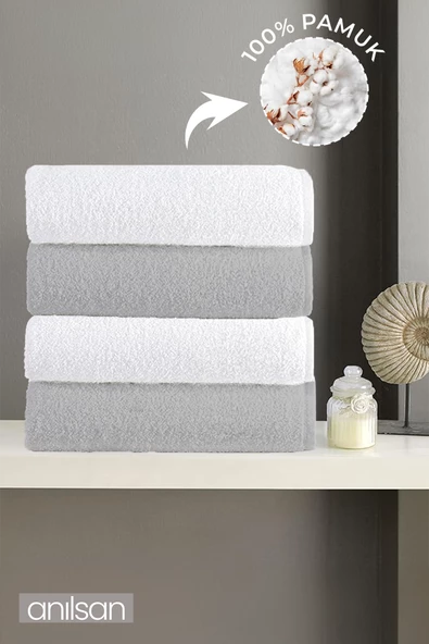 4'lü Gri-Beyaz El Havlusu - 50x90 Cm, 225 Gr, %100 Pamuk, Spa Ve Otel Havlusu ürün görseli 1