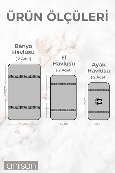 6lı Gri Greek Havlu Set 2 Adet El Havlusu 50x90, 2 Adet Banyo Havlusu 70x140 2 Adet Ayak Havlu 50x70 ürün görseli 1