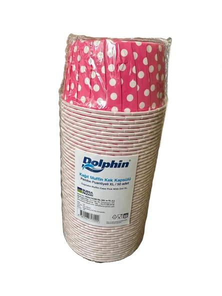 Dolphin Muffin Orta Boy Kağıt Pembe Puantiyeli Cupcake Kek Kalıbı Kapsülü Kabı - 50 Adetlik 1 Paket ürün görseli 1