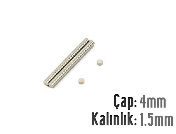 Neodyum Mıknatıs Silindir Çap 4mm , Kalınlık 1.5mm   ( 30 Adet) ürün görseli 1