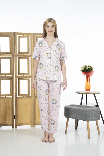 Estiva 24125 Kadın Kittycorn Kısa Kol Önden Düğmeli Yazlık Penye Pijama Takımı ürün görseli 1
