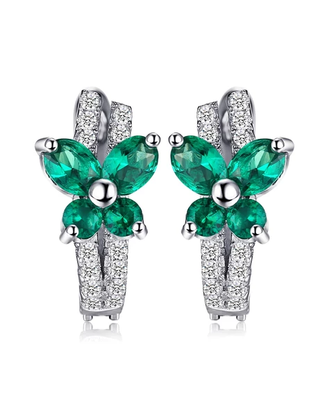 Zümrüt Taşlı Işıltılı Diamond Fiyonk Kelebek Kadın Gümüş Küpe ürün görseli 1