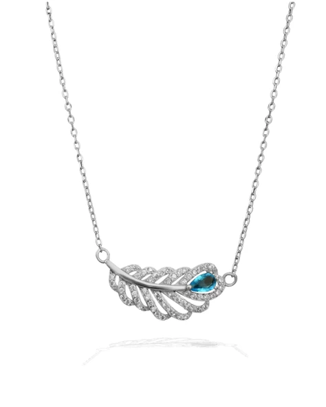 Aquamarin Taşı Lusso Yaprak Model Diamond Kadın Gümüş Kolye ürün görseli 1