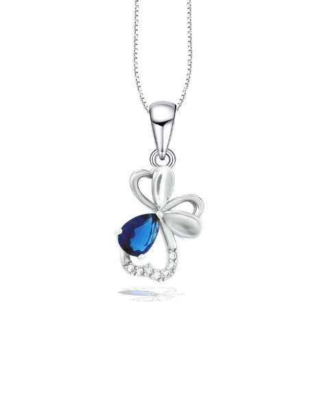 Diamond Serisi Safir Damla Kalp Çiçek Gümüş Kadın Kolye ürün görseli 1