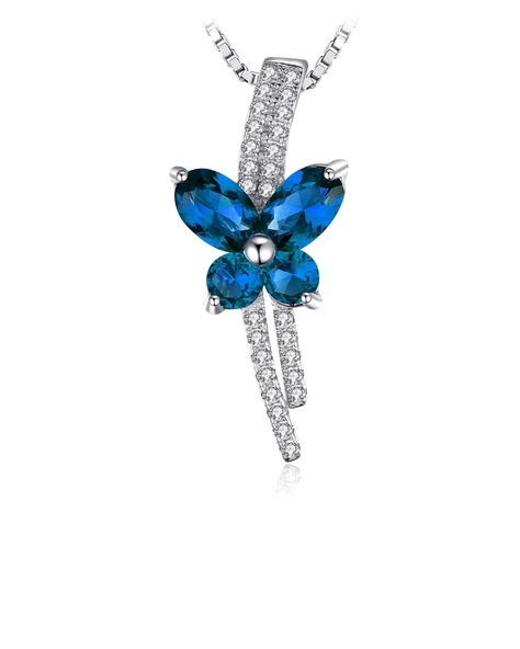 Safir Taşlı Işıltılı Diamond Fiyonk Kelebek Kadın Gümüş Kolye ürün görseli 1