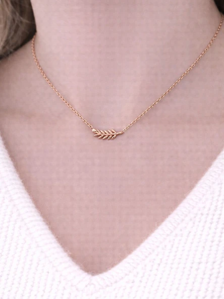 925 Ayar Rose Gold Başak Kadın Gümüş Kolye - Resim 2