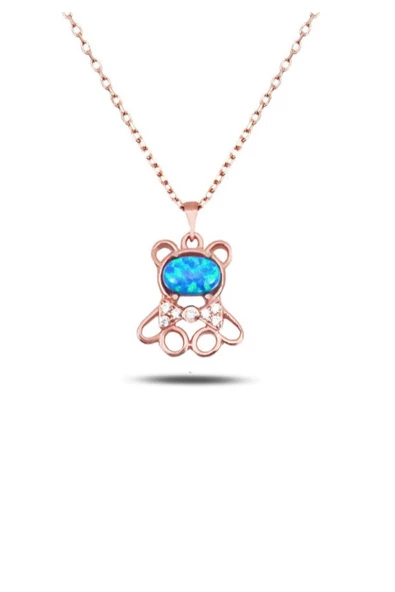Opal Taşlı Ayıcık Gümüş Minik Kolye Zarif Model ürün görseli 1